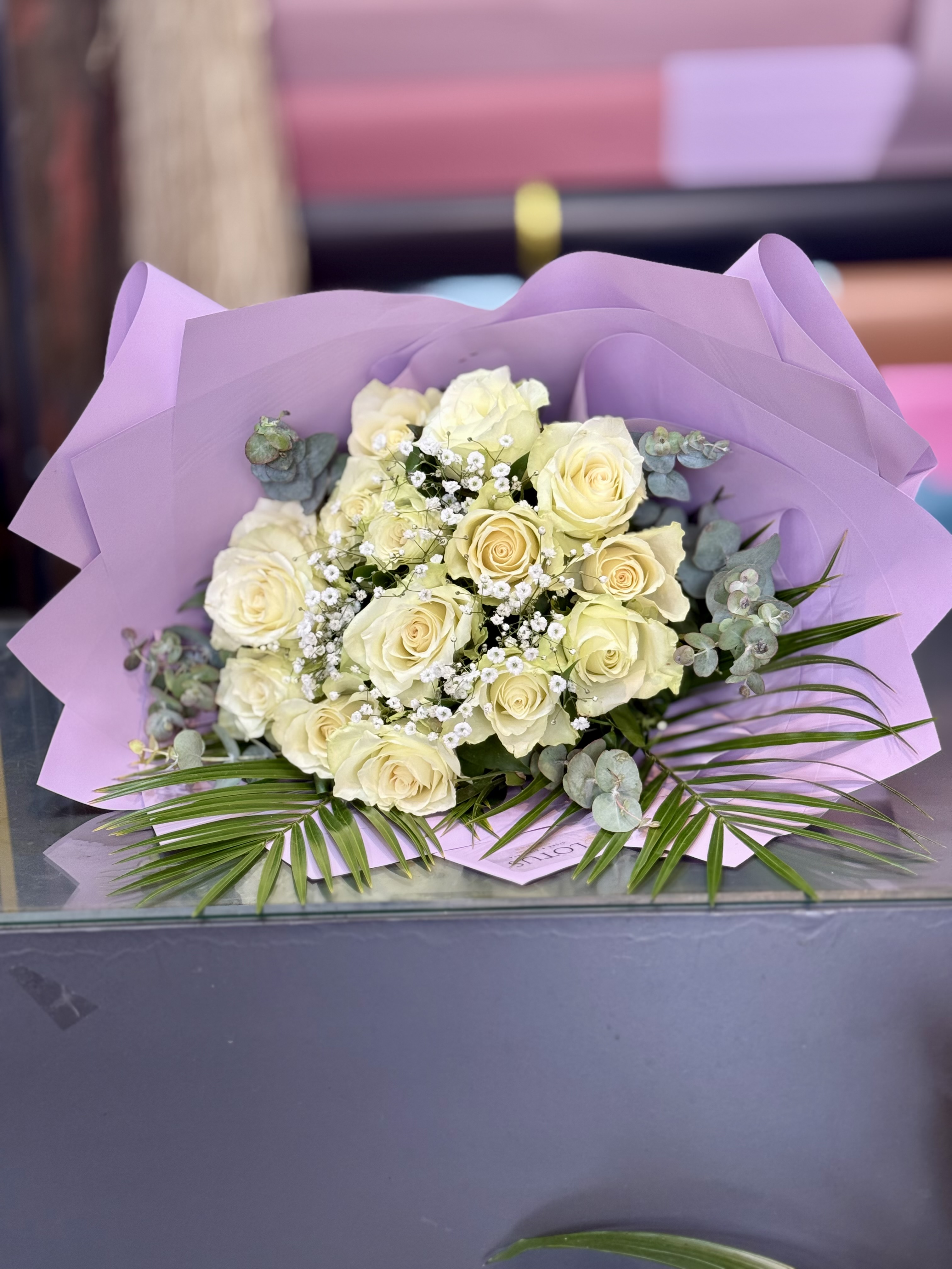 15 adet beyaz ithal gül buketi