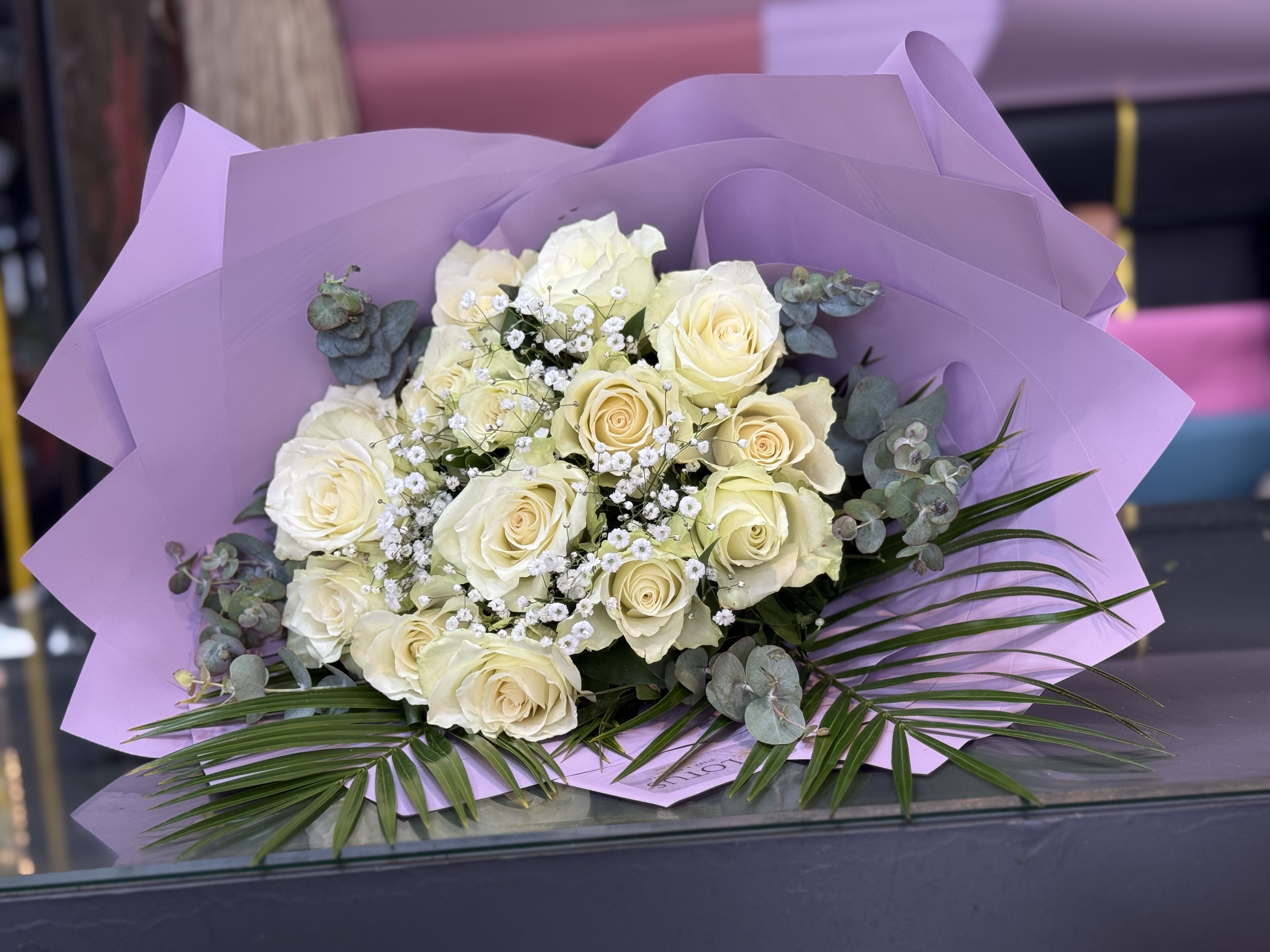 15 adet beyaz ithal gül buketi