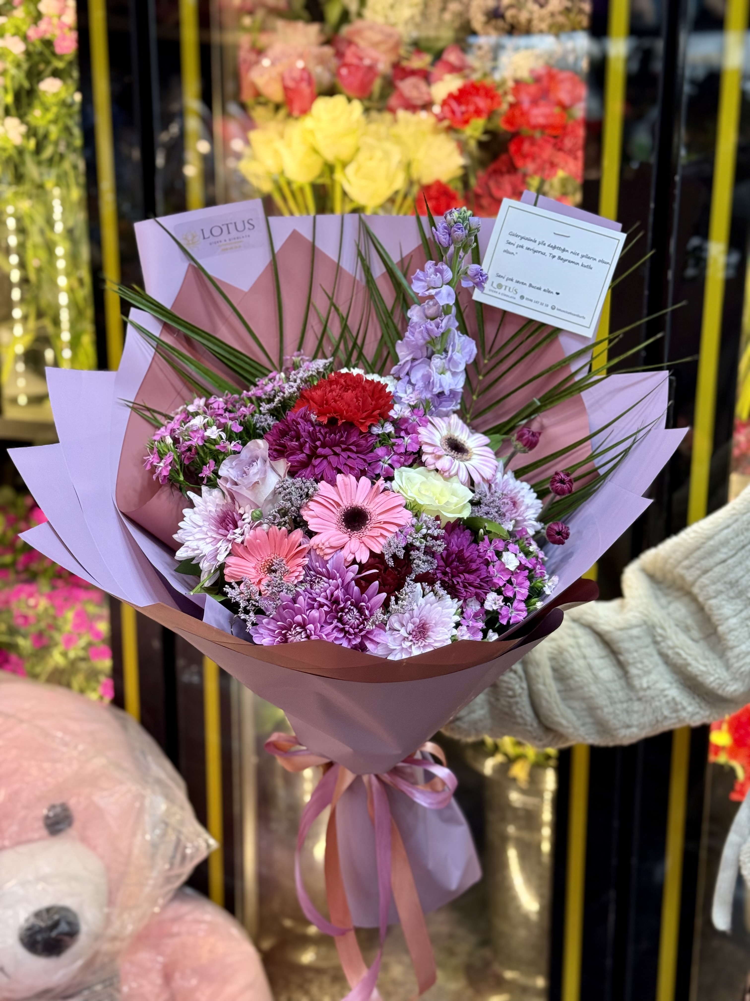 Karışık pudra renk buket